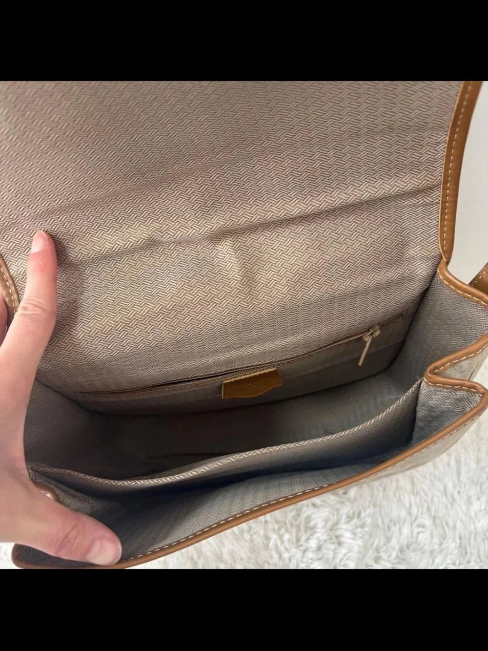Dior Beige Monogram Crossbody with Brown Trim